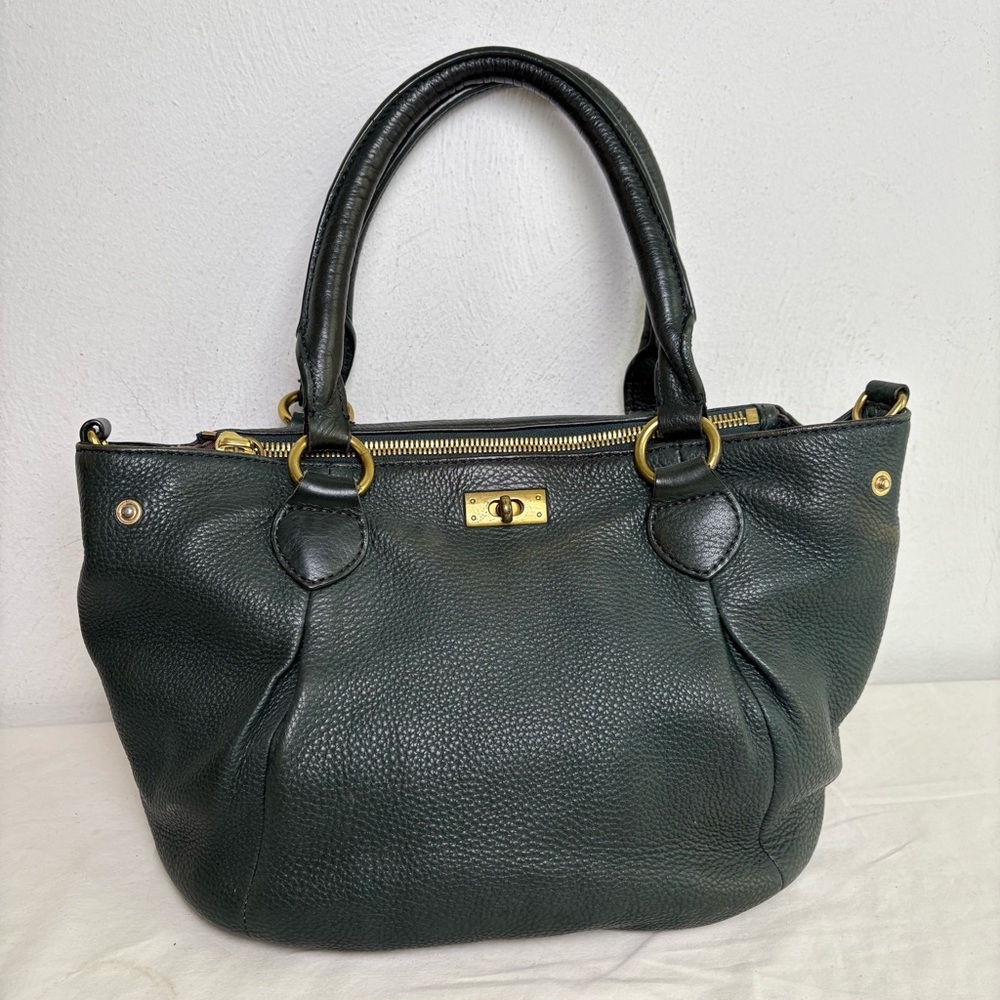 J. CREW Forest Green Pebbled Leather Brompton Hobo Satchel Crossbody Bag Purse - Picture 9 of 13